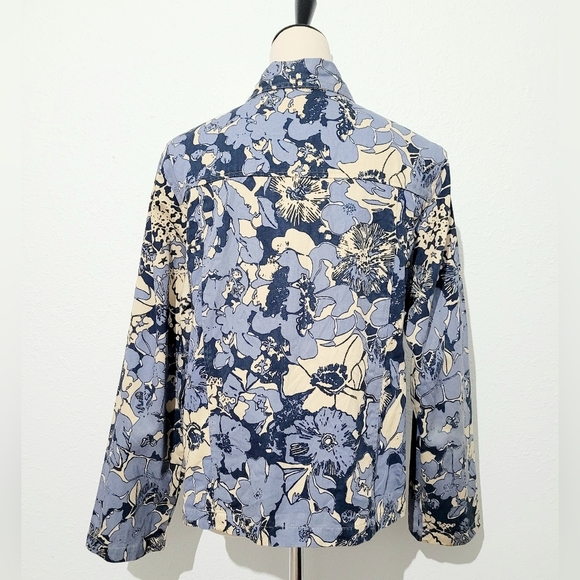 Sara Studio Women's Size Large Button-Up Jacket Blue Beige Floral 100% Cotton - Picture 4 of 10